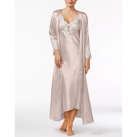Flora Nikrooz Women's Stella Long Satin Robe Almond (T80236) | Size Large/XL - Picture 3 of 3